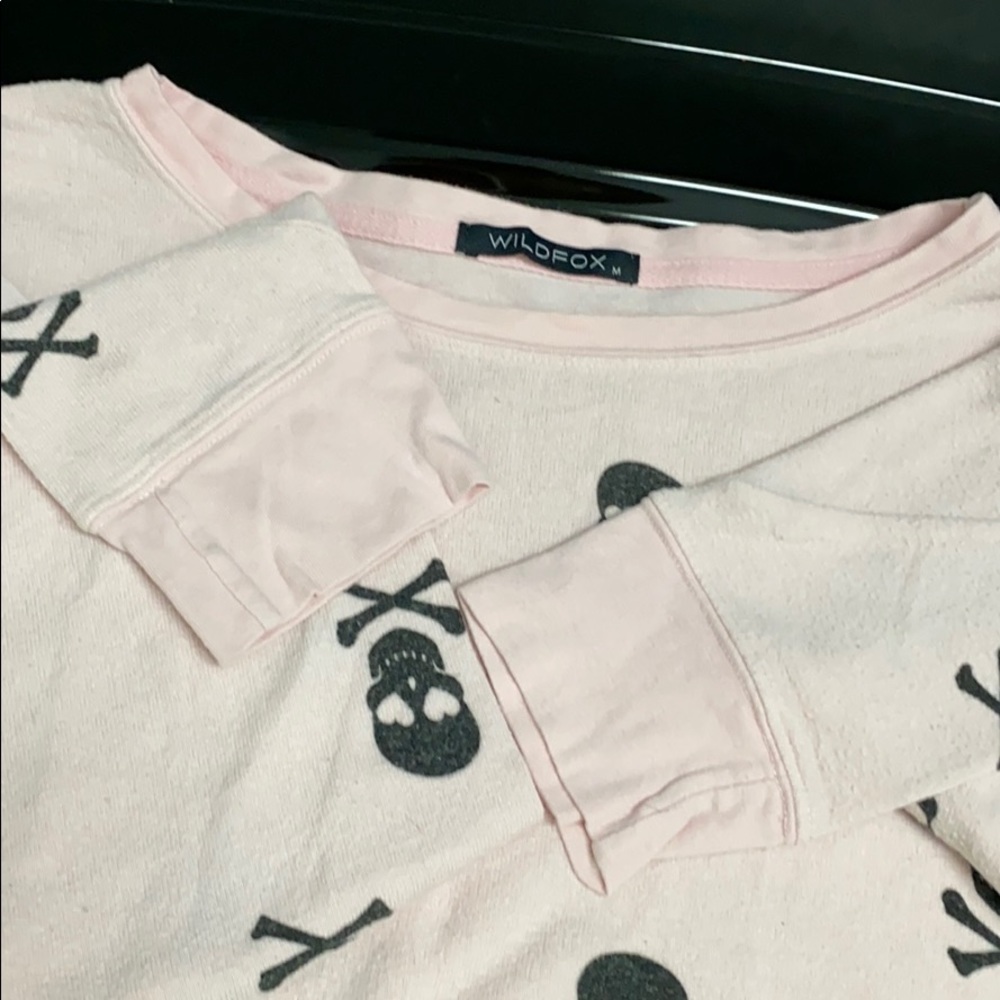 Wildfox pink skull and crossbones sweatshirt